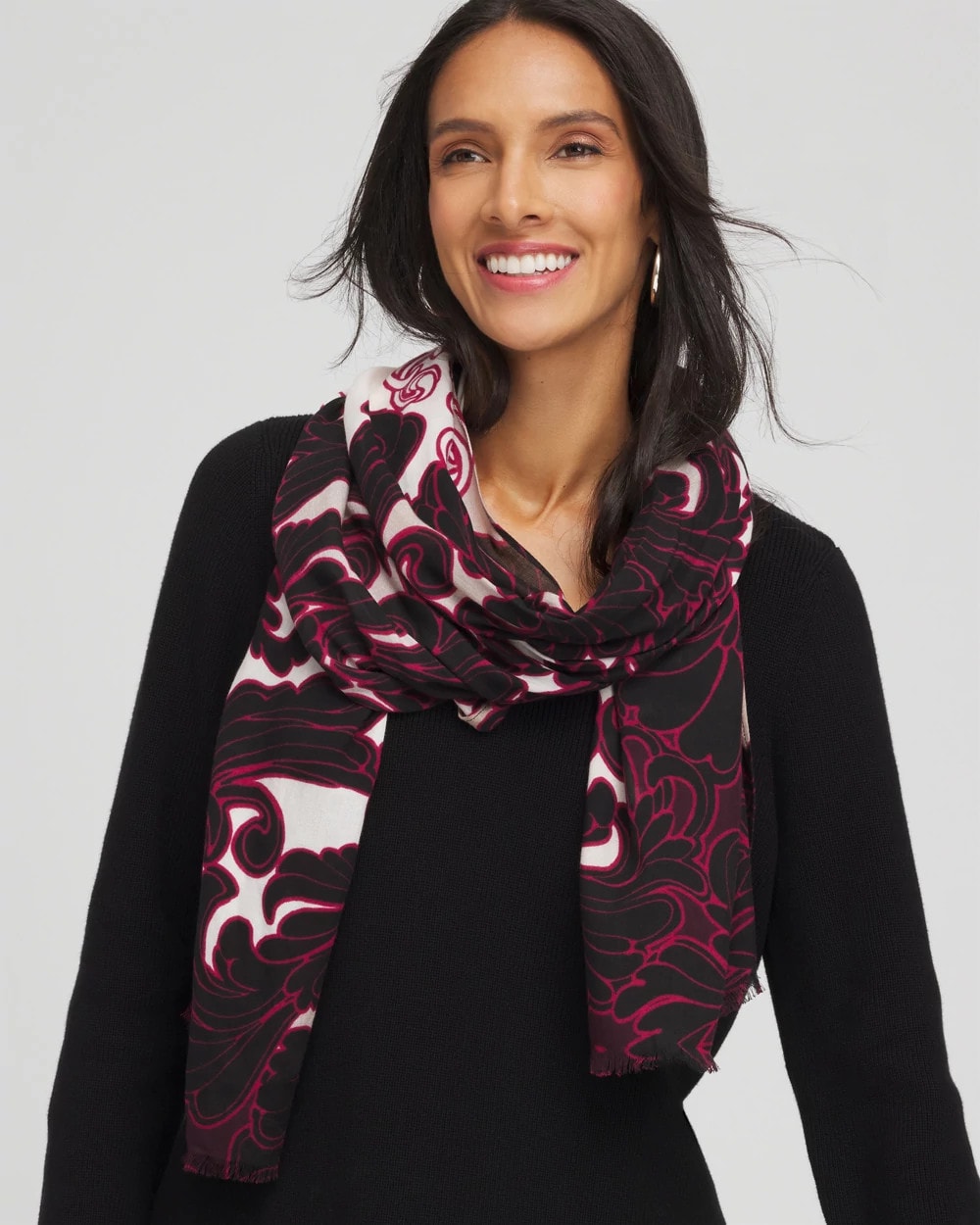 Chico's Maude Medallion Oblong Scarf BLACK