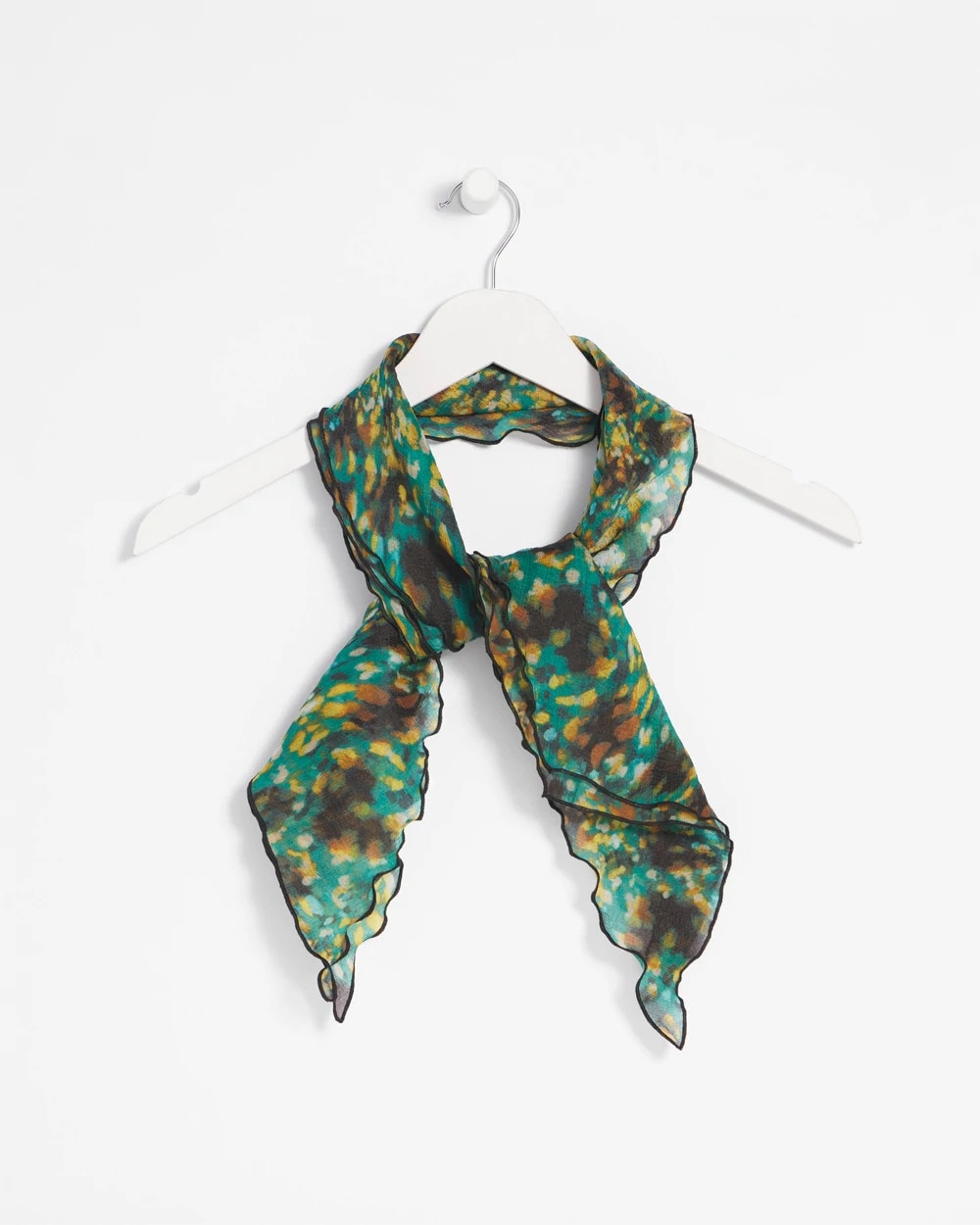 Chico's Printed Woven Ruffled Neck Scarf DARKEST SPRUCE