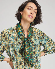 Chico's Printed Woven Ruffled Neck Scarf DARKEST SPRUCE
