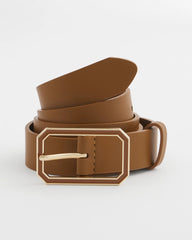 Chico's Cognac Enamel Buckle Trouser Belt BROWN