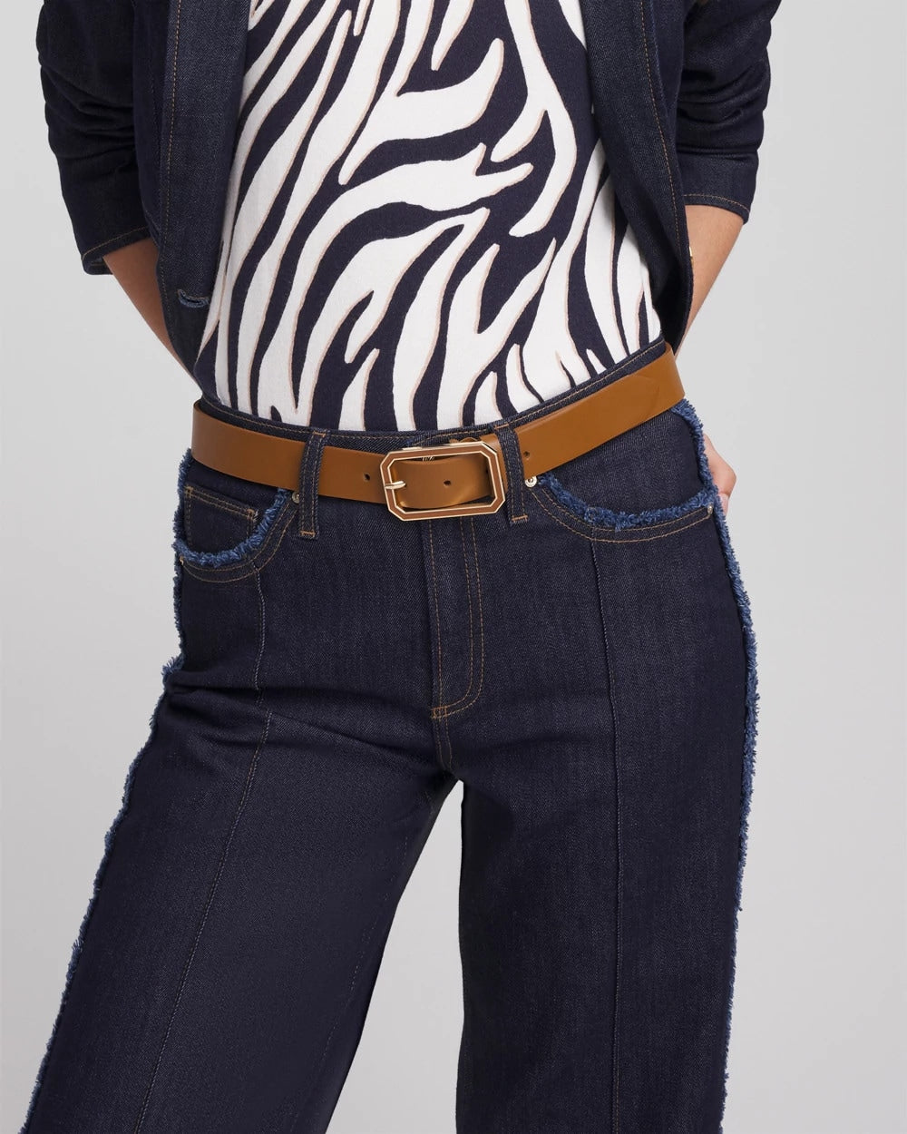 Chico's Cognac Enamel Buckle Trouser Belt BROWN