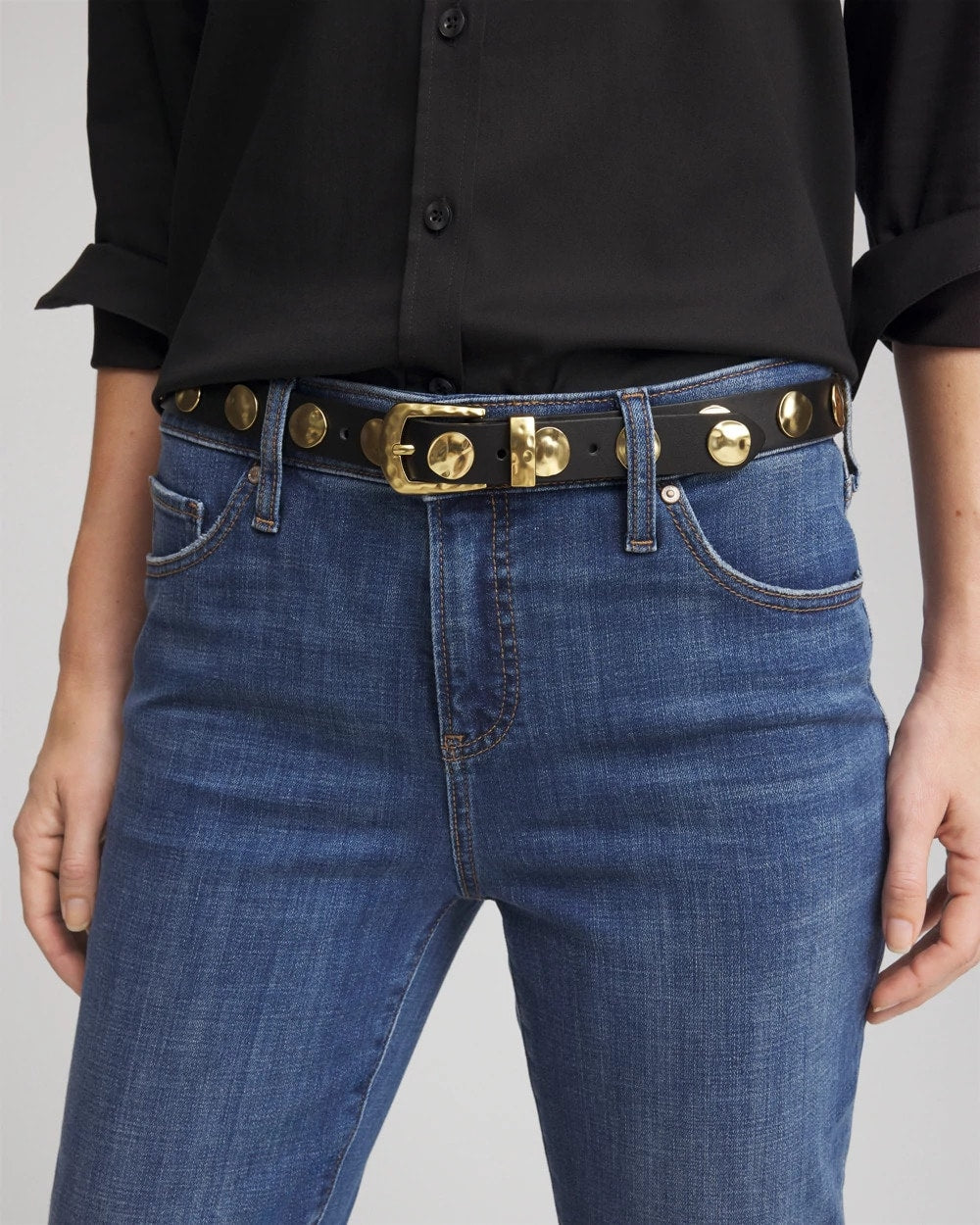 Chico's Studded Faux Leather Trouser Belt BLACK