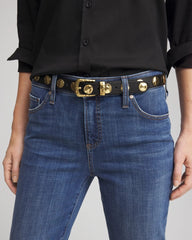 Chico's Studded Faux Leather Trouser Belt BLACK