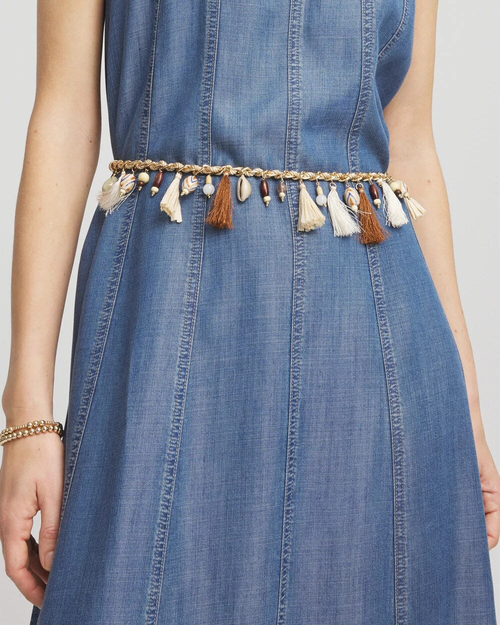 Chico's Novelty Beaded Chain Belt NATURAL