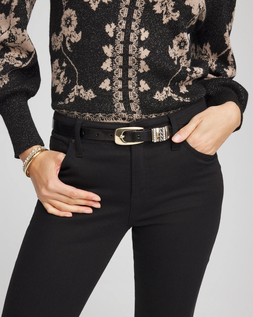 Chico's Mixed Metal Trouser Belt BLACK