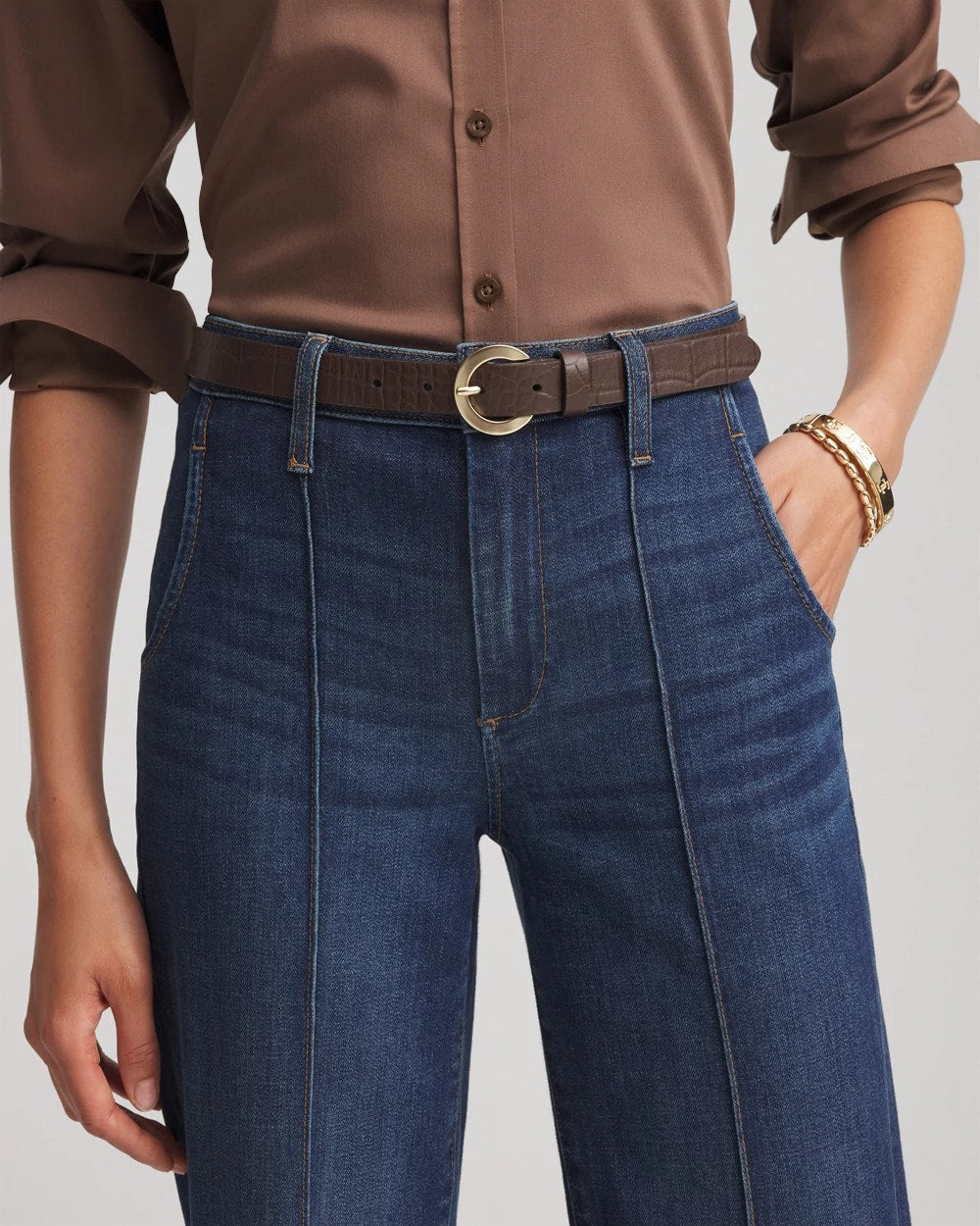 Chico's Crocodile Motif Trouser Belt BROWN