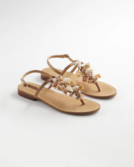 Chico's Beach Seashell T-Strap Sandals NATURAL
