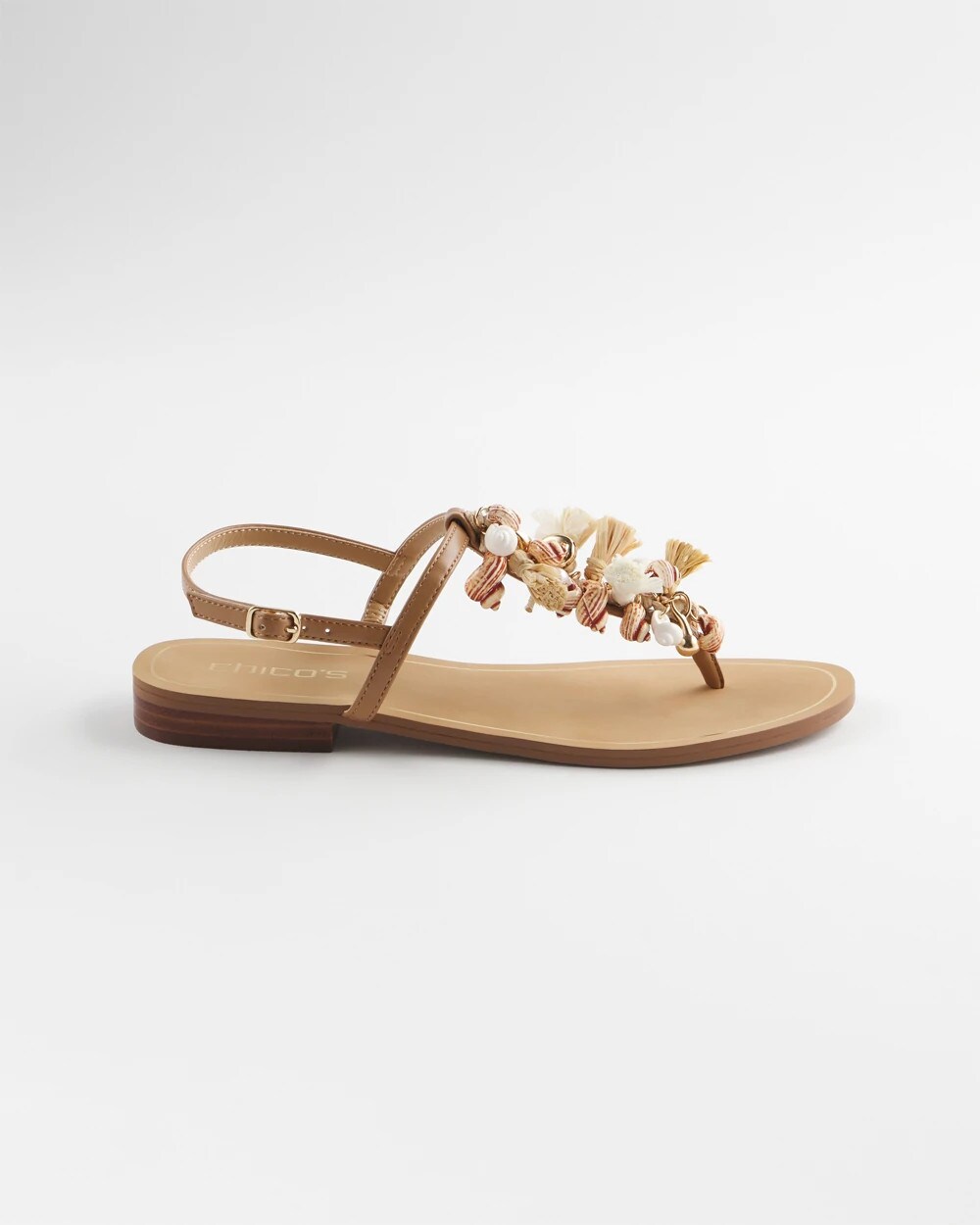 Chico's Beach Seashell T-Strap Sandals NATURAL