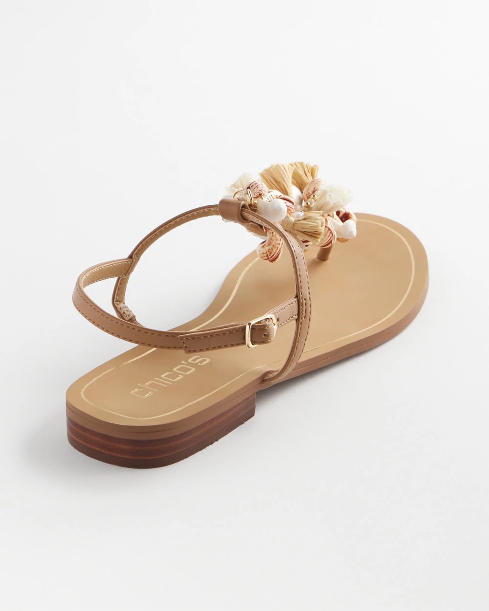 Chico's Beach Seashell T-Strap Sandals NATURAL