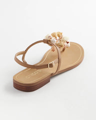 Chico's Beach Seashell T-Strap Sandals NATURAL