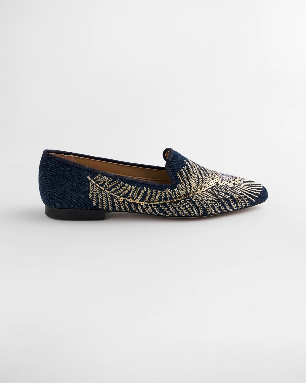 Chico's Peacock Embroidered Flats DENIM