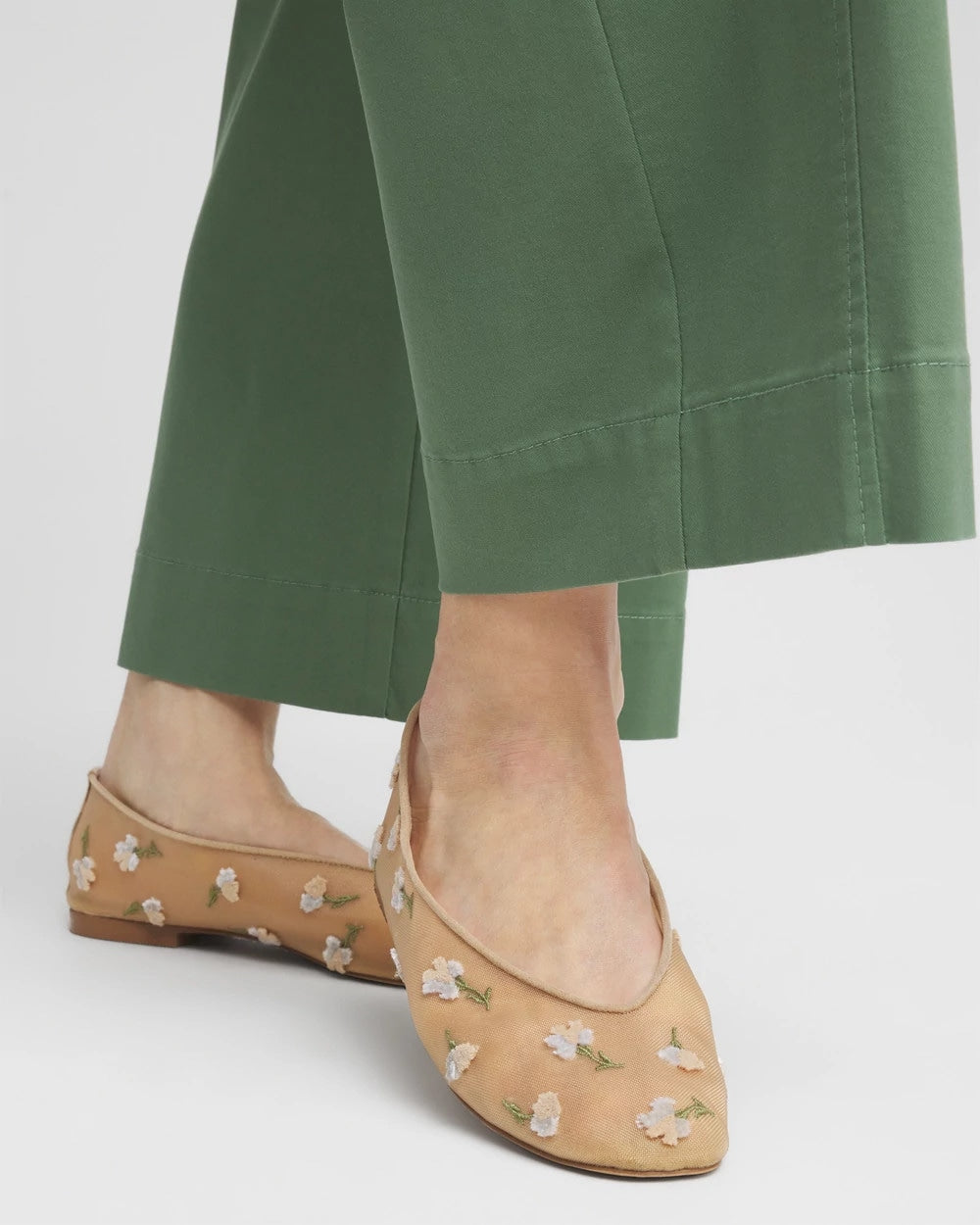 Chico's Orchid Embroidered Ballet Flats NATURAL
