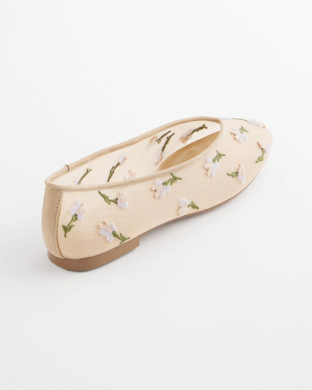 Chico's Orchid Embroidered Ballet Flats NATURAL