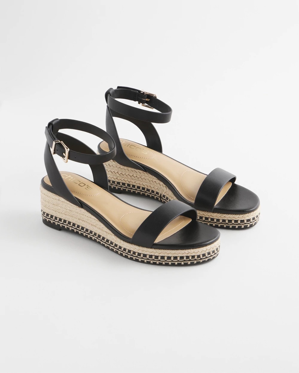 Chico's Brielle Espadrille Wedge Sandals BLACK