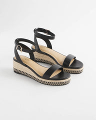Chico's Brielle Espadrille Wedge Sandals BLACK