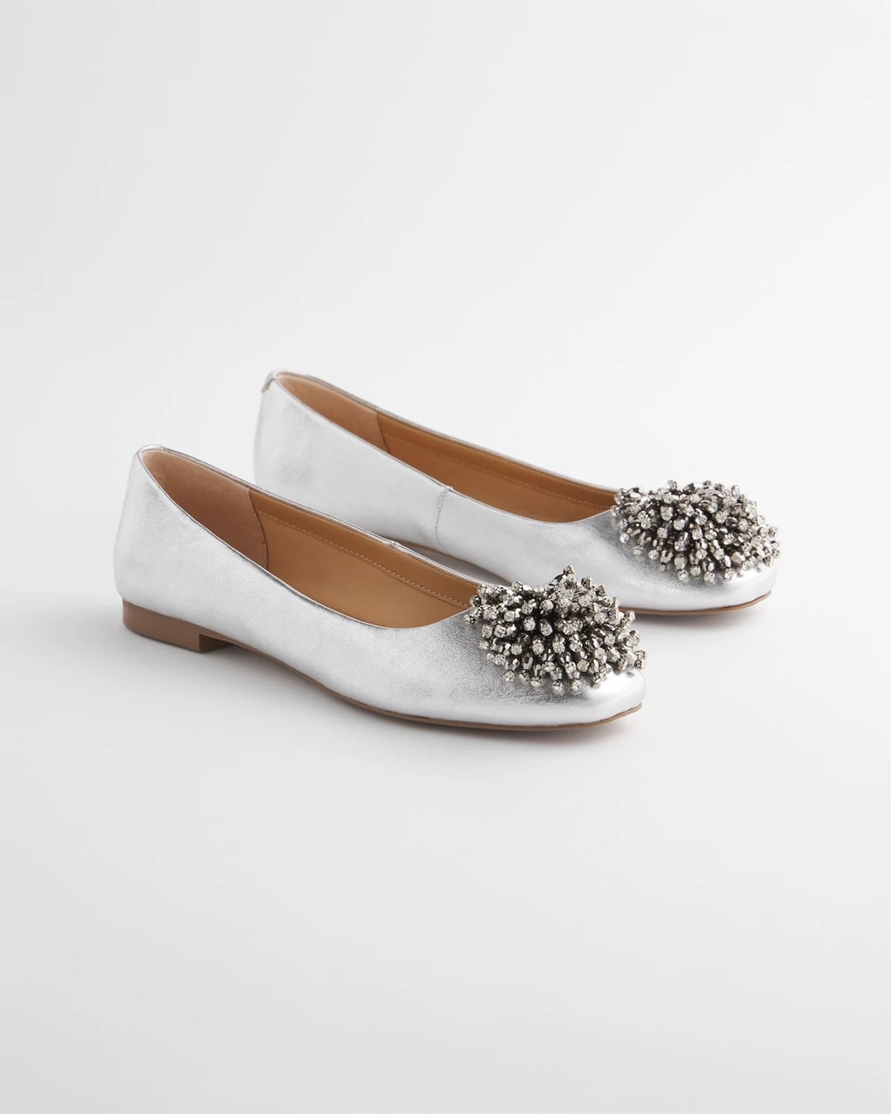 Chico's Omega Beaded Ballet Flats METALLIC