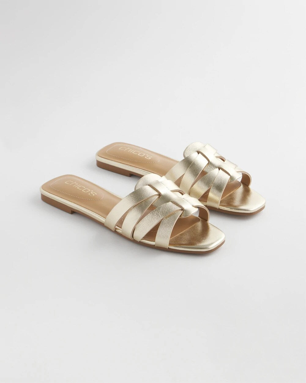 Chico's Leather Cassidy Cross-Strap Slide Shoes GOLD