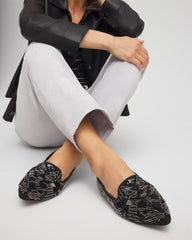 Chico's Gwyn Art Deco Beaded Flats BLACK