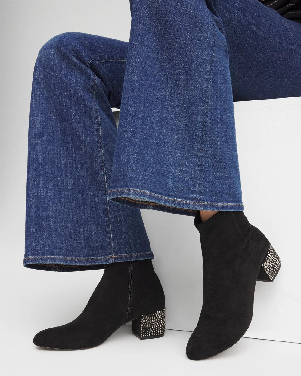 Chico's Embellished Destiny Art Deco Boot Heels BLACK
