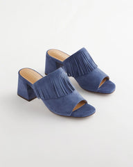 Chico's Blue Lotus Suede Fringe Block Heels BLUE LOTUS