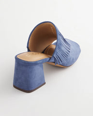 Chico's Blue Lotus Suede Fringe Block Heels BLUE LOTUS
