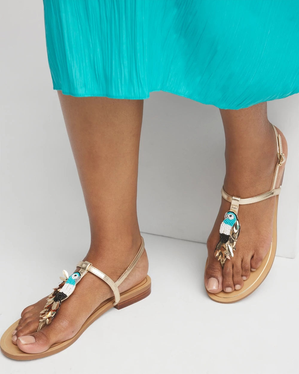 Chico's Beach Parrot T-Strap Sandals MULTI