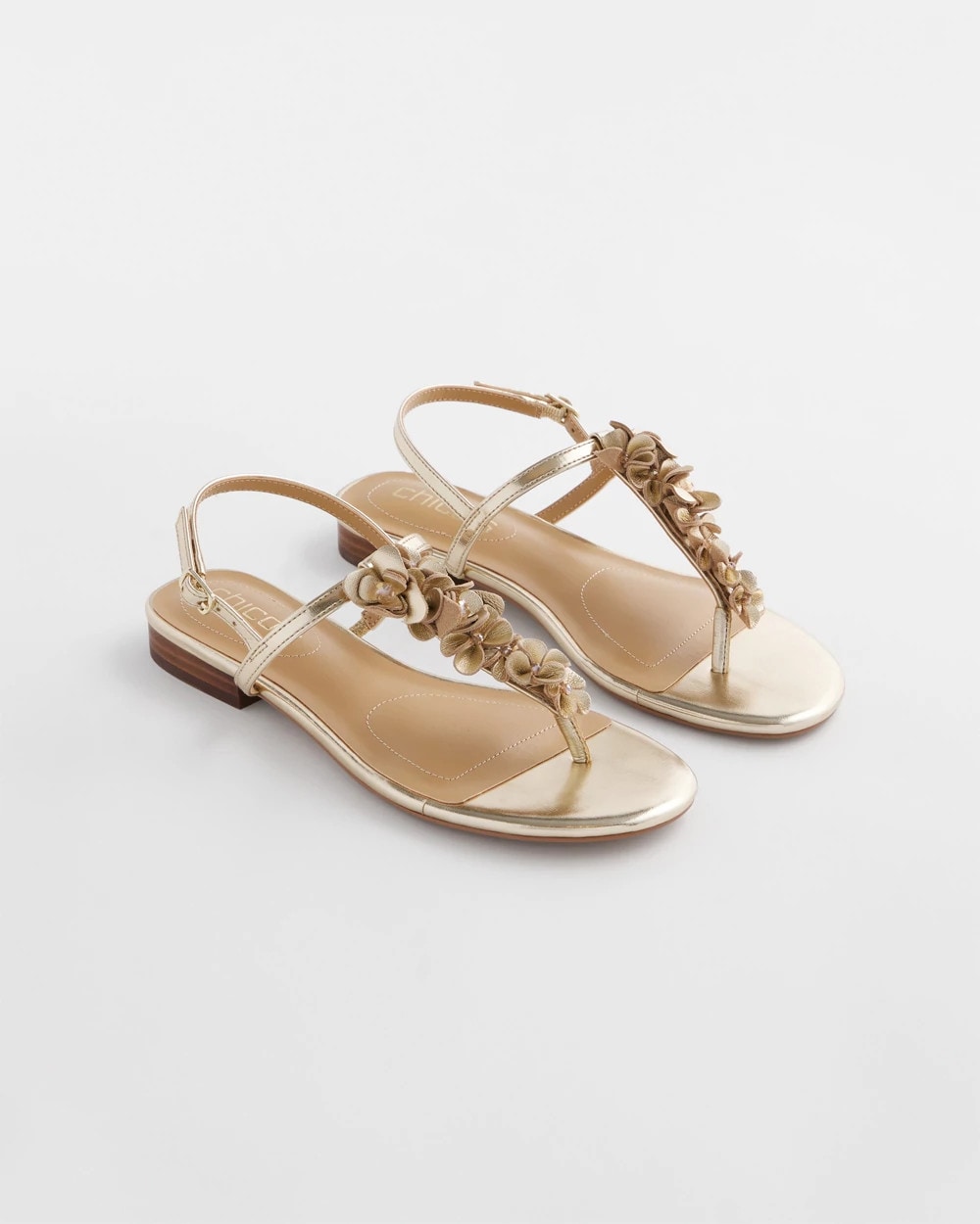 Chico's Sioux Flower T-Strap Sandals GOLD