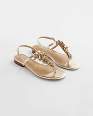 Chico's Sioux Flower T-Strap Sandals GOLD
