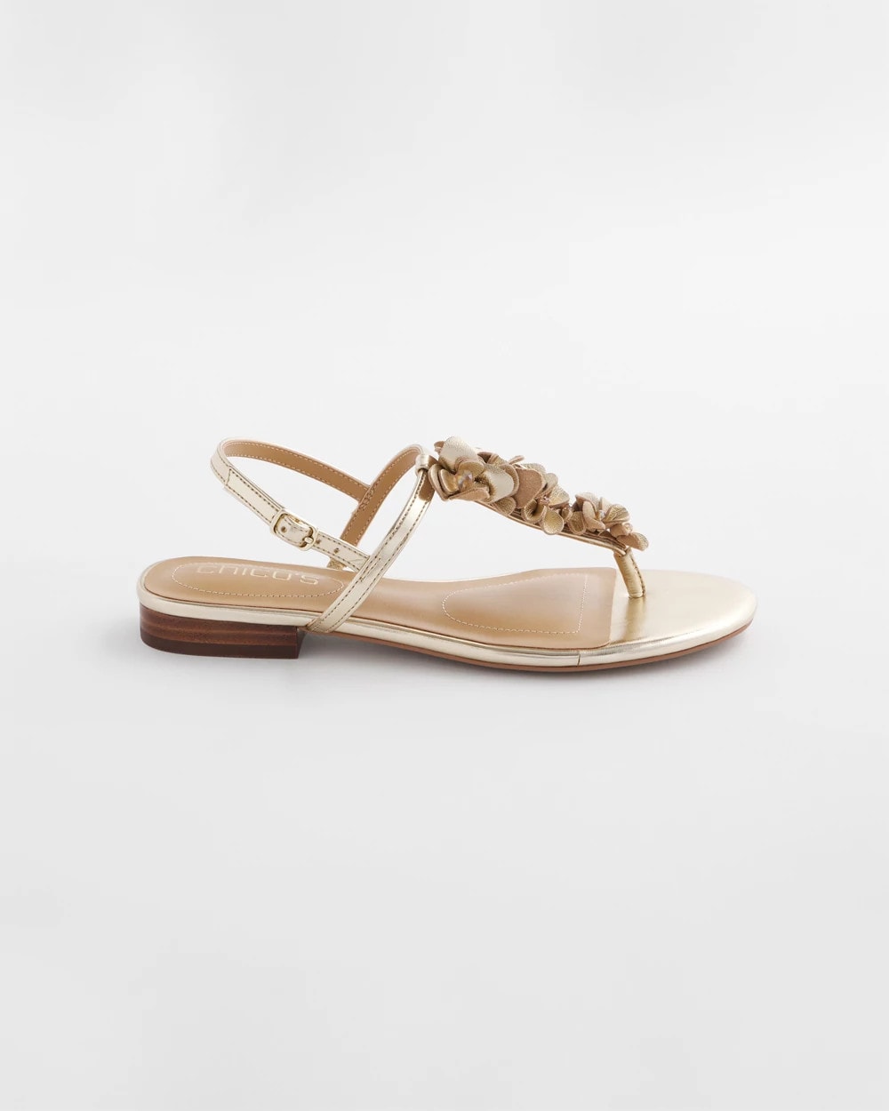 Chico's Sioux Flower T-Strap Sandals GOLD