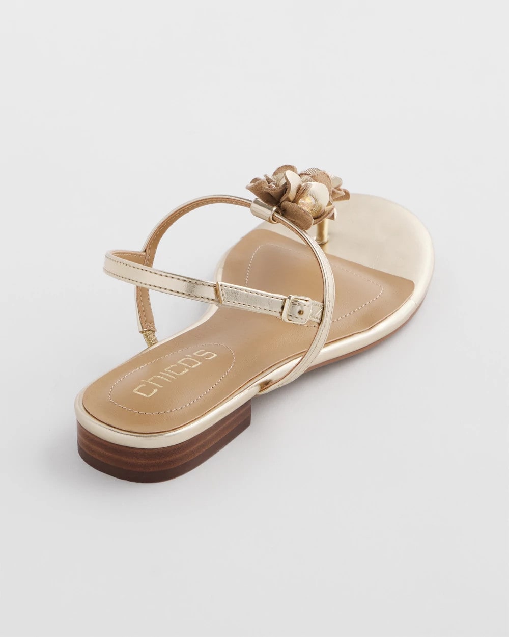 Chico's Sioux Flower T-Strap Sandals GOLD
