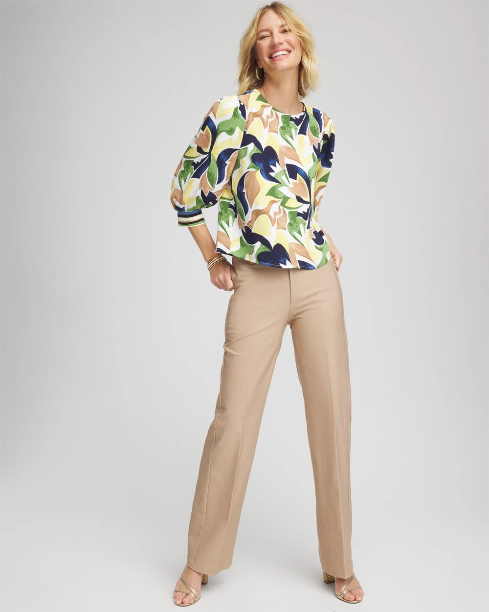 Chico's Petite Cotton Straight-Leg Trousers CATTAIL BROWN