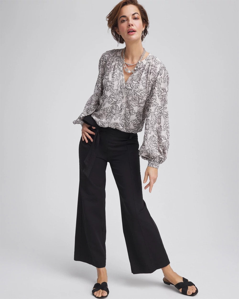 Chico's Petite Belted Twill Utility Cropped Pants BLACK