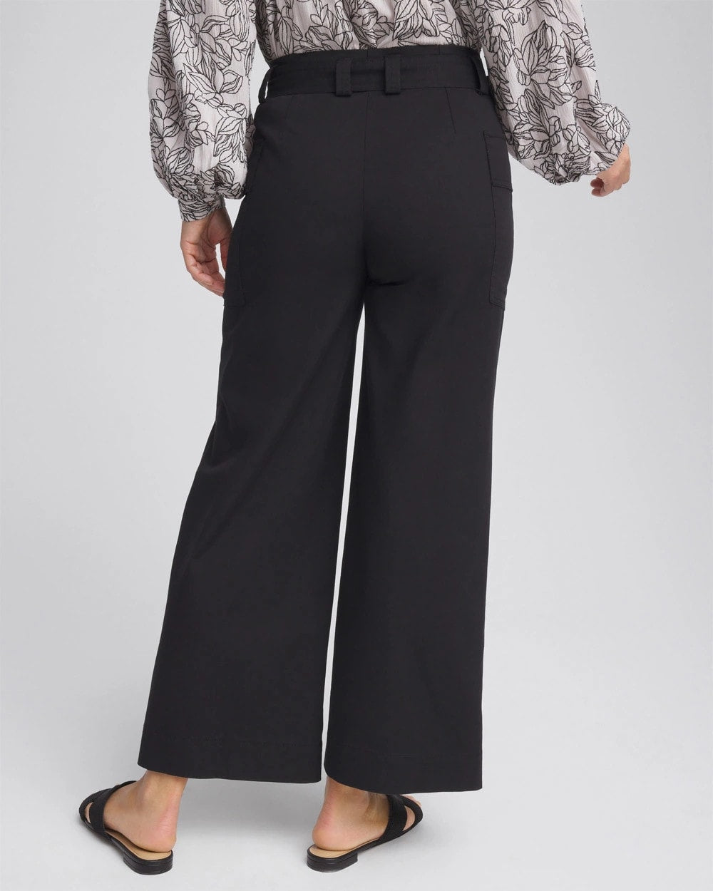 Chico's Petite Belted Twill Utility Cropped Pants BLACK