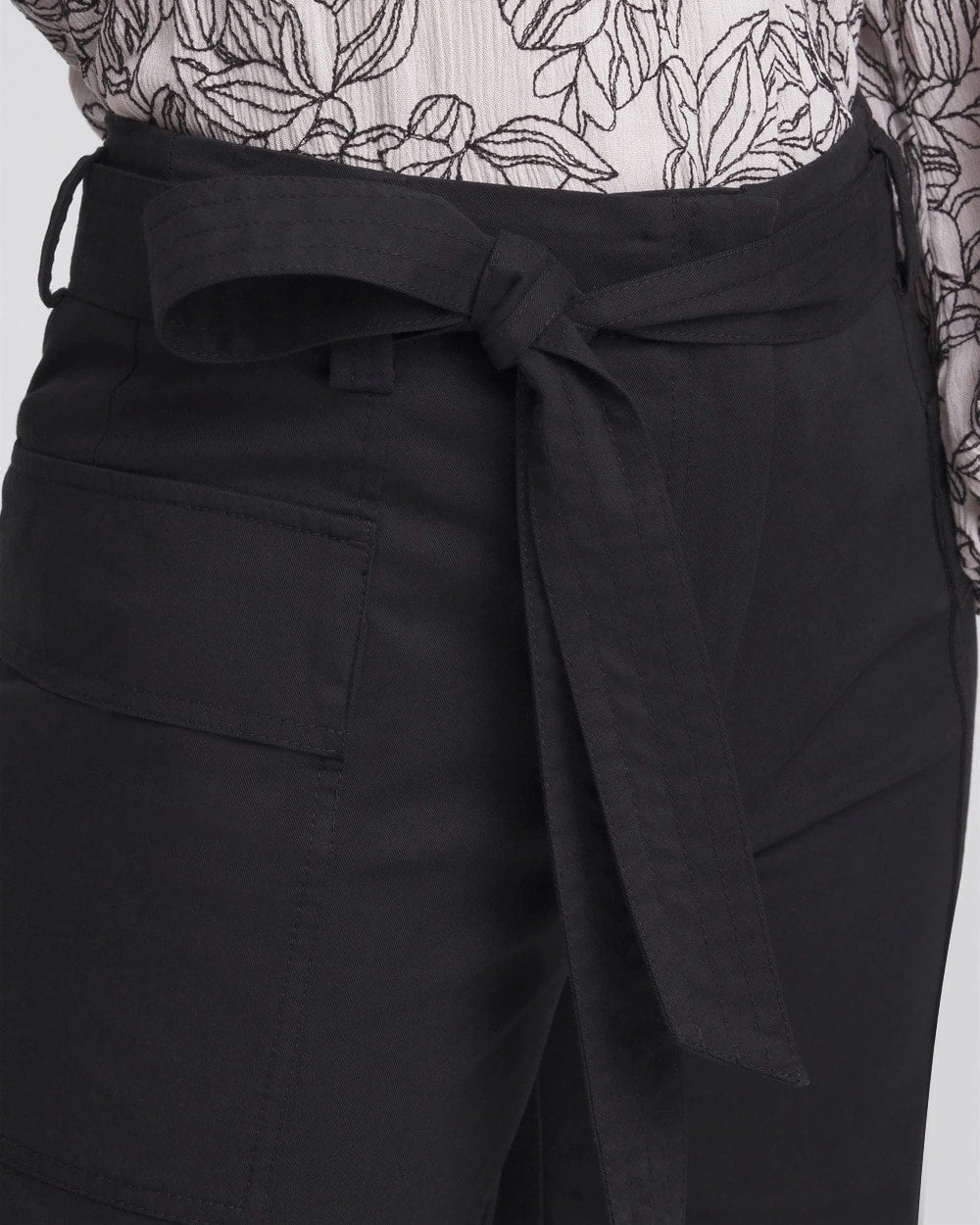 Chico's Petite Belted Twill Utility Cropped Pants BLACK