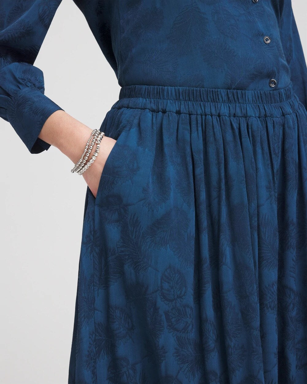 Chico's Petite Jacquard Culotte Wide-Leg Pants SEAPORT