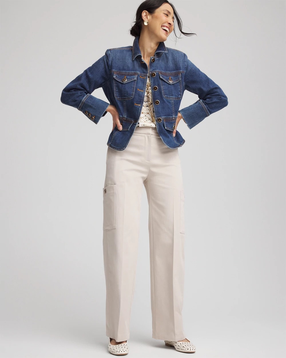 Chico's Petite Sateen Cargo Pants SMOKEY TAUPE