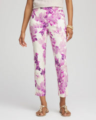Chico's Petite Floral Brigitte™ Pull-On Slim Cropped Pants PLUM SHADE