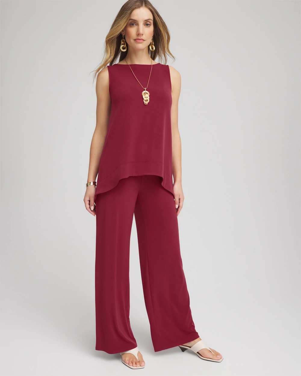 Chico's Petite Travelers™ Knit Wide-Leg Pants RUSSET RED