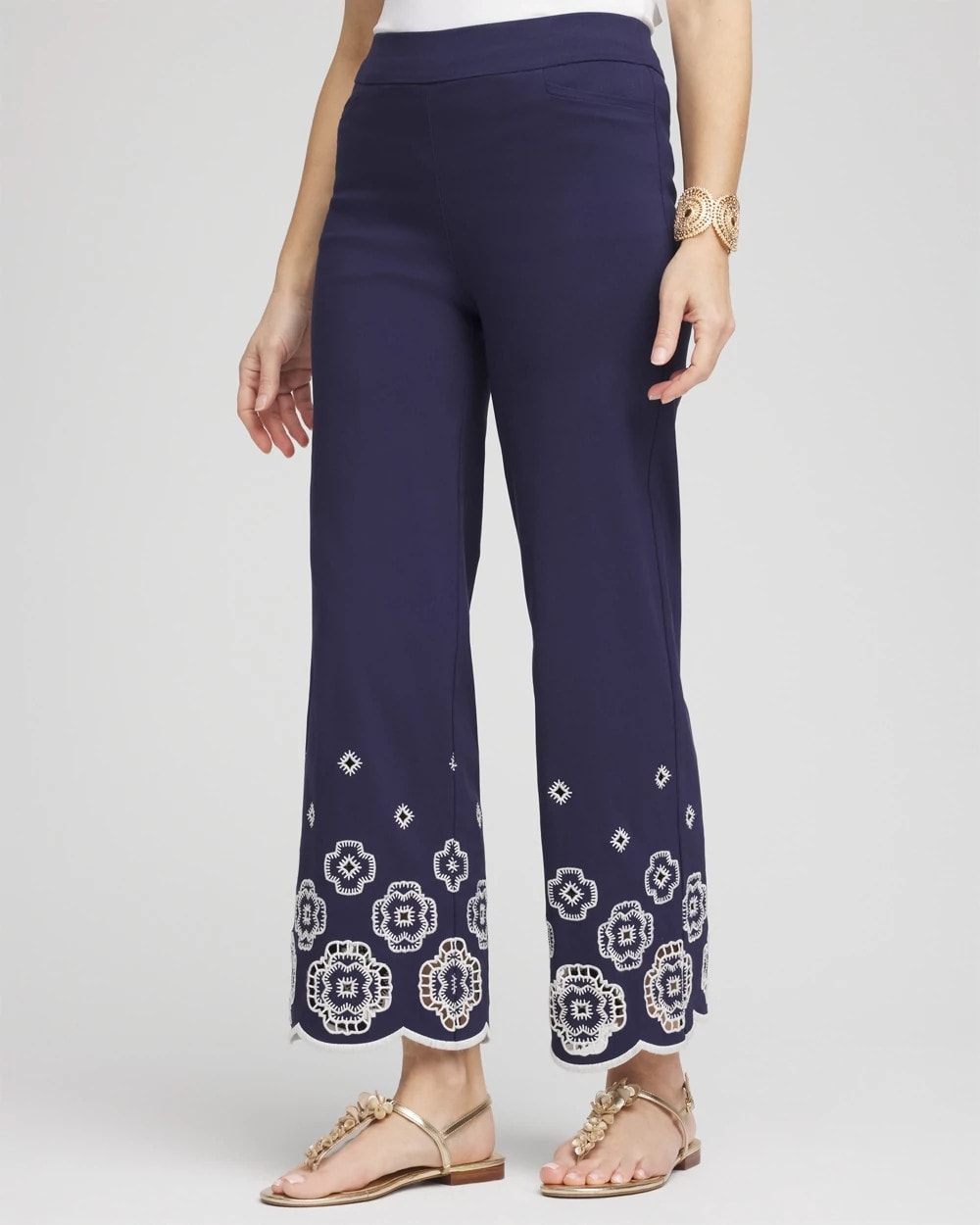 Chico's Petite Brigitte™ 180 Embroidered Wide-Leg Cropped Pants PASSPORT BLUE