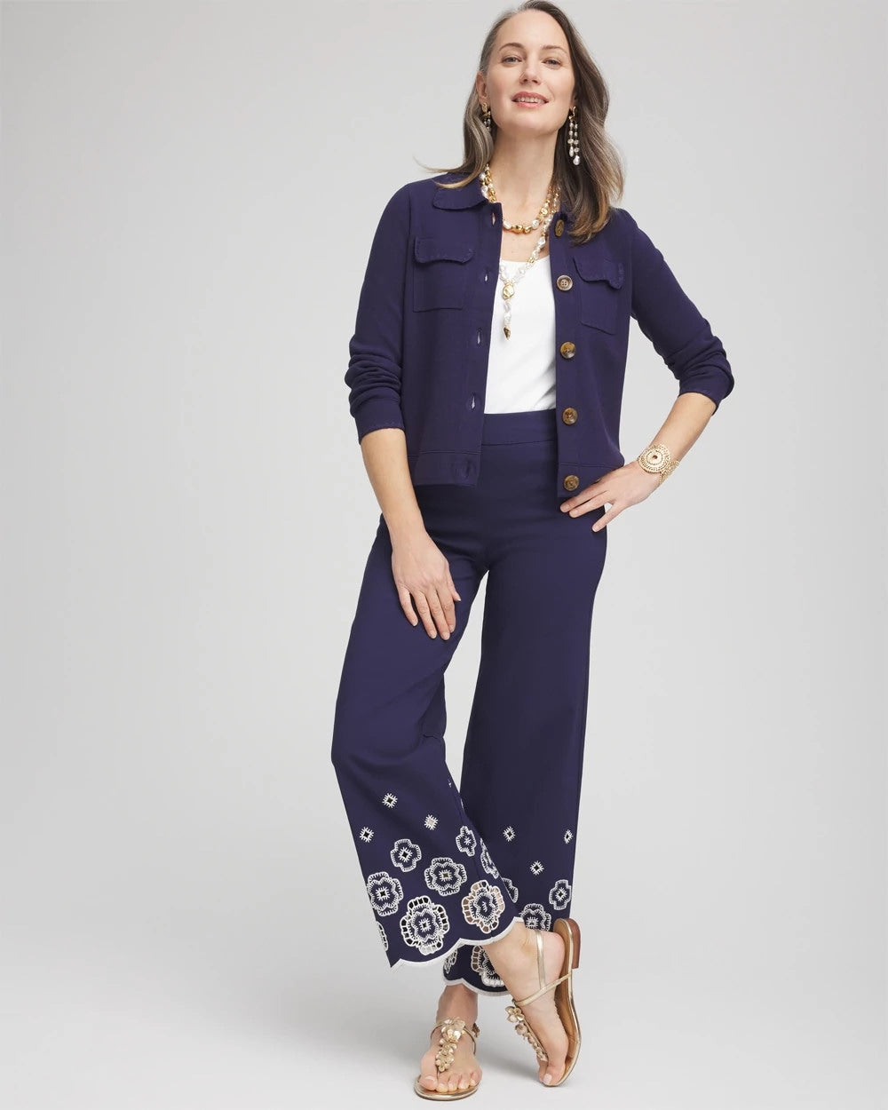 Chico's Petite Brigitte™ 180 Embroidered Wide-Leg Cropped Pants PASSPORT BLUE