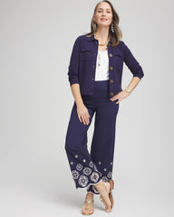 Chico's Petite Brigitte™ 180 Embroidered Wide-Leg Cropped Pants PASSPORT BLUE
