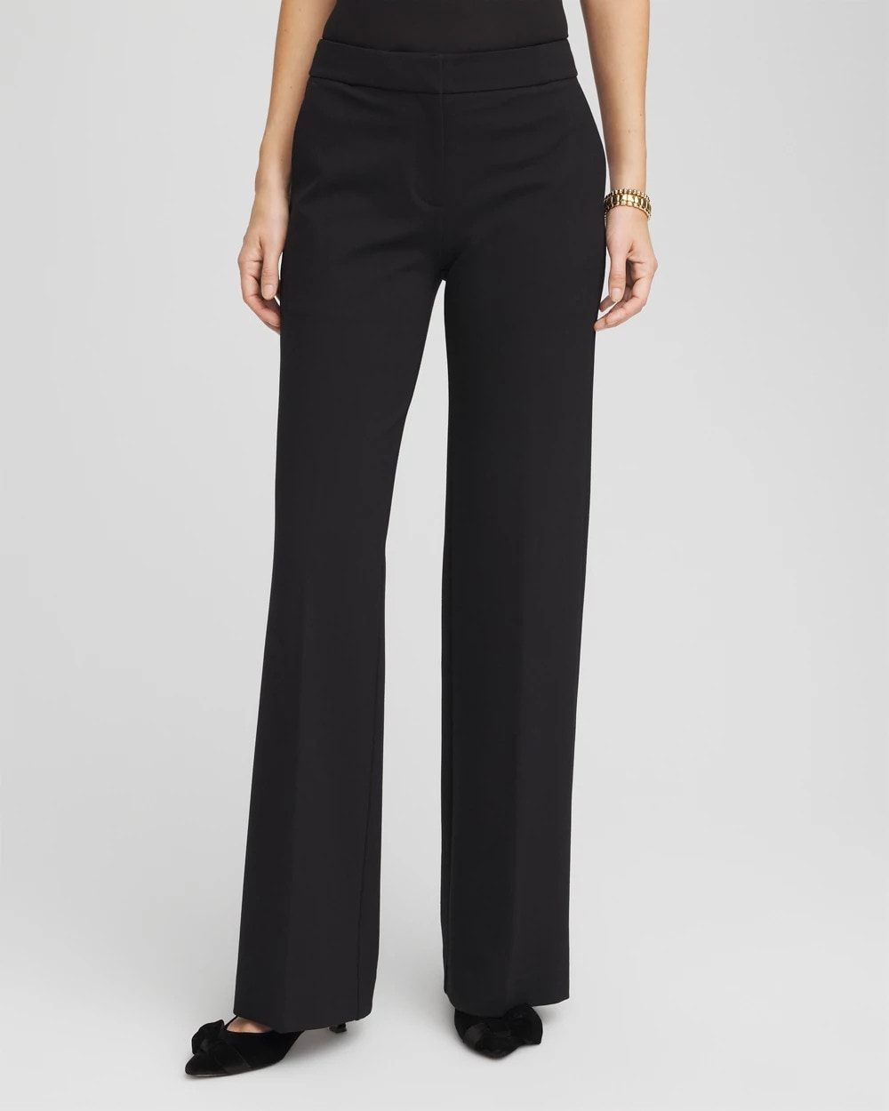 Chico's Petite Emme Wide-Leg Trouser Ponte Pants BLACK