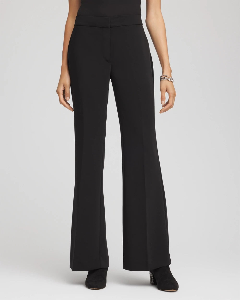 Chico's Petite Crepe Flared Trouser Pants BLACK