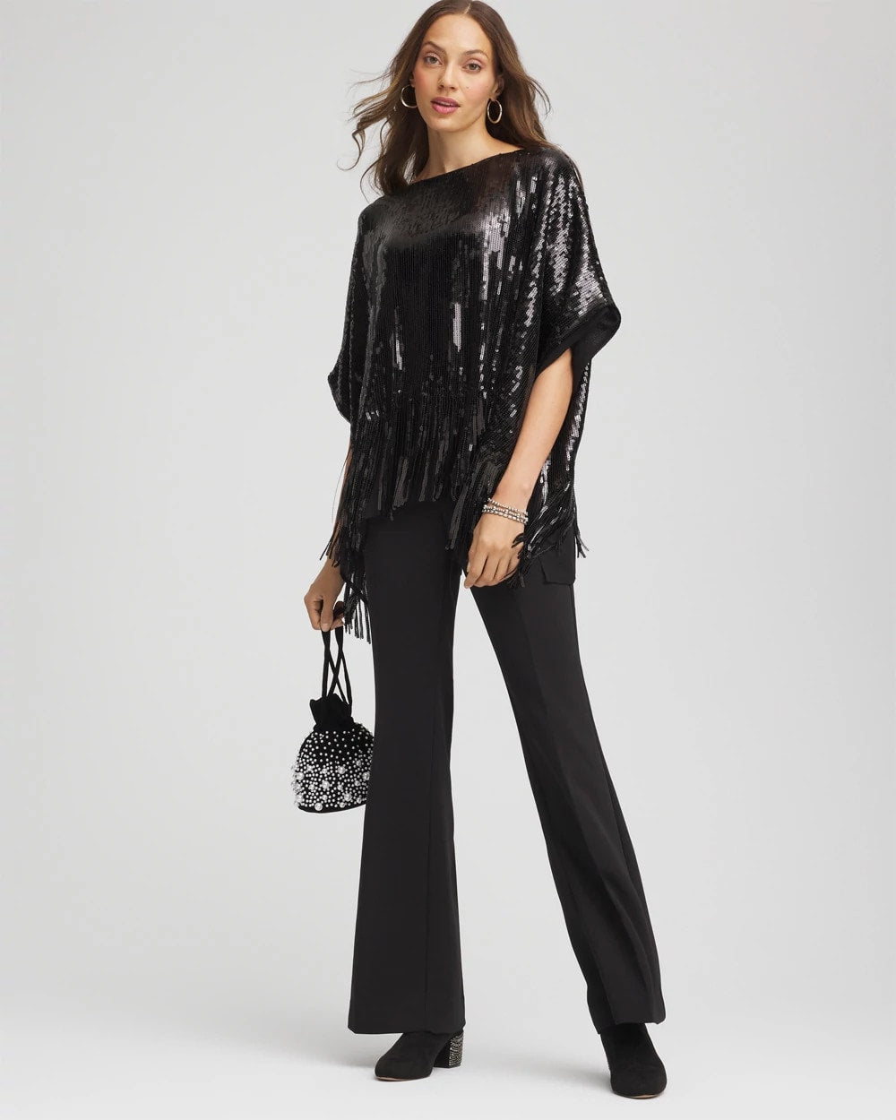 Chico's Petite Crepe Flared Trouser Pants BLACK