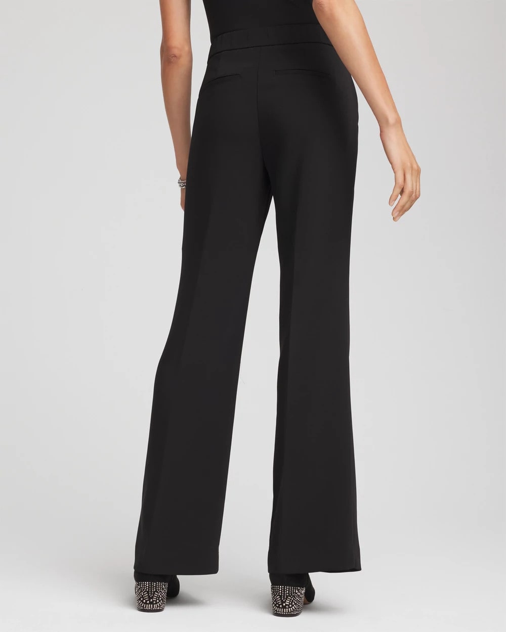 Chico's Petite Crepe Flared Trouser Pants BLACK