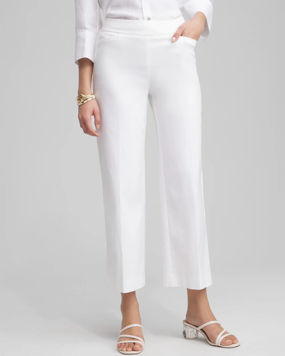 Chico's Petite Brigitte Wide Leg Cropped Pants ALABASTER