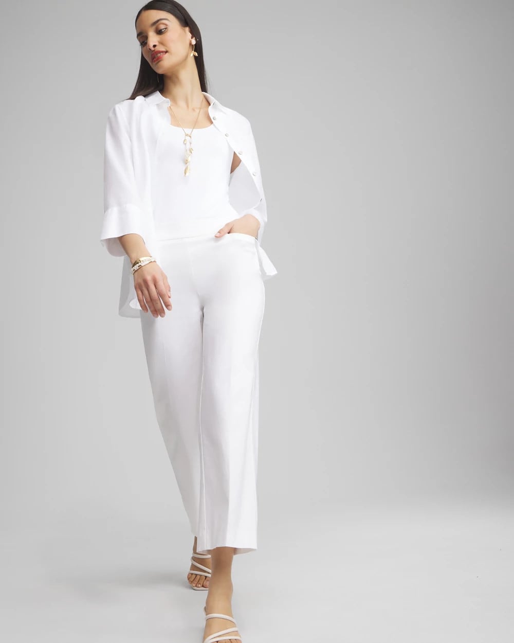 Chico's Petite Brigitte Wide Leg Cropped Pants ALABASTER