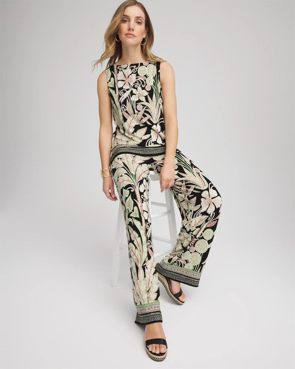 Chico's Petite Travelers™ Island-Motif Palazzo Pants SALTED LIME