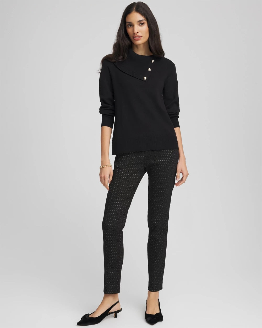 Chico's Petite Jacquard Brigitte™ Slim Ankle Pants BLACK