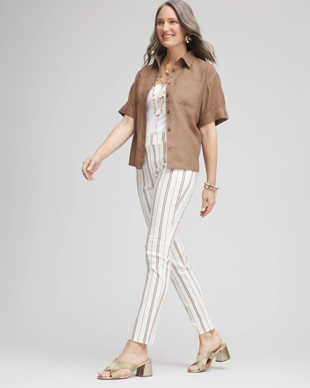 Chico's Petite Brigitte™ Striped Ankle Pants ALABASTER
